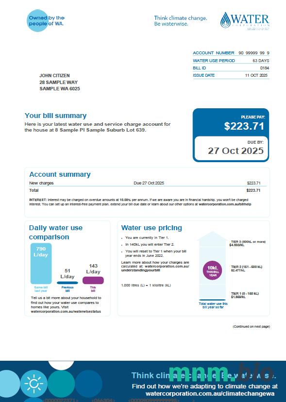 Szablon rachunku za media Australia Water Corporation w formatach Word i PDF